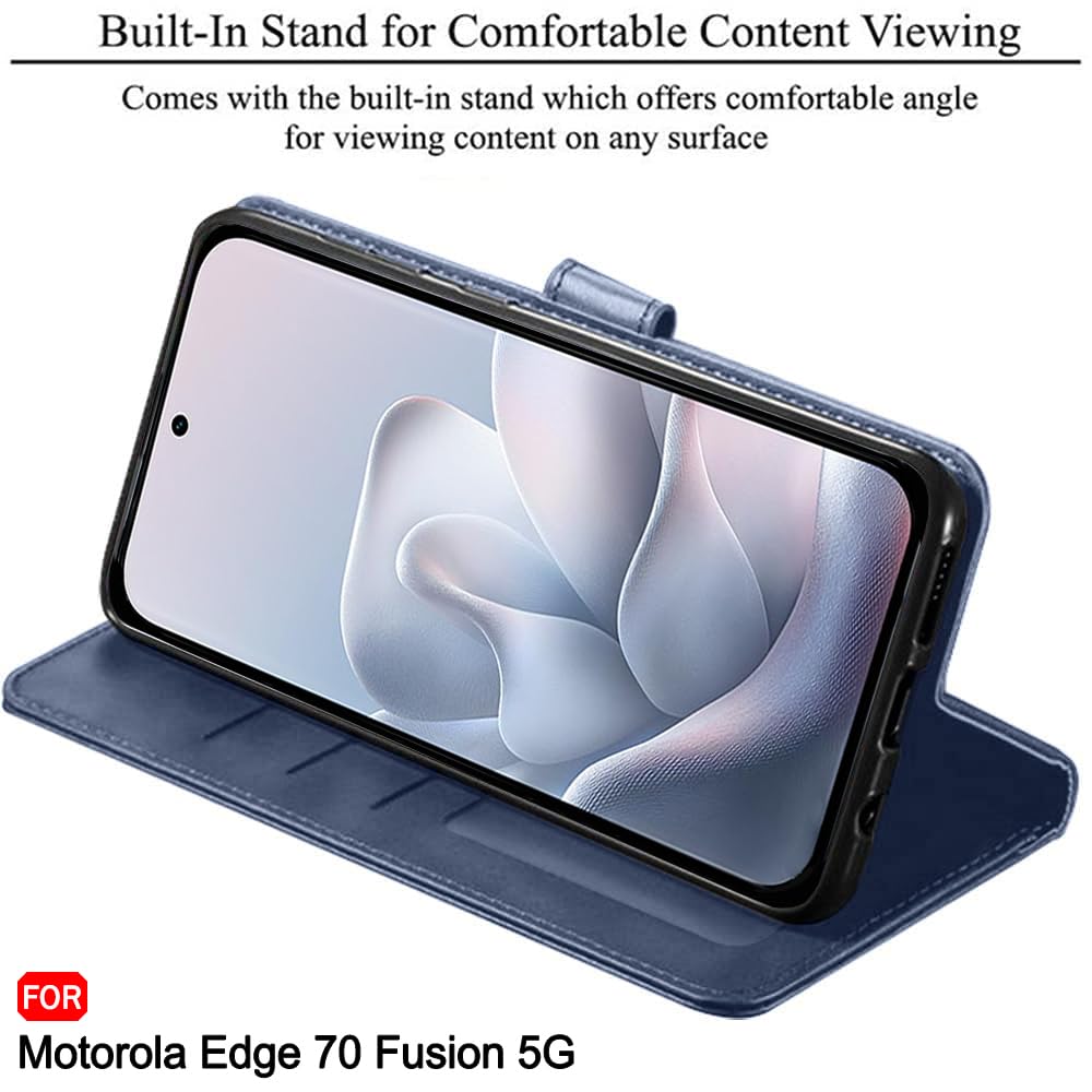 TheGiftKart Flip Back Cover Case for Motorola Moto Edge 70 Fusion 5G | Dual-Color Leather Finish | Inbuilt Stand & Pockets | Wallet Style Flip Back Cover Case (Faux Leather, Blue & Sky) — Amazon image 4