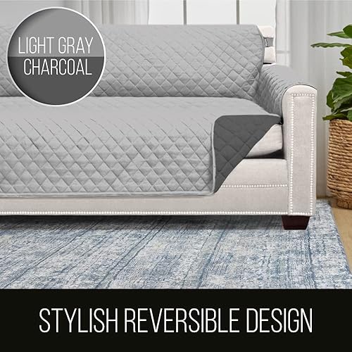 Miniatura 5 de Sofa Shield - Funda para sofá Loveseat con correa patentada, protector de cojín, funda reversible contra manchas y desgarros por perros, diseñada en