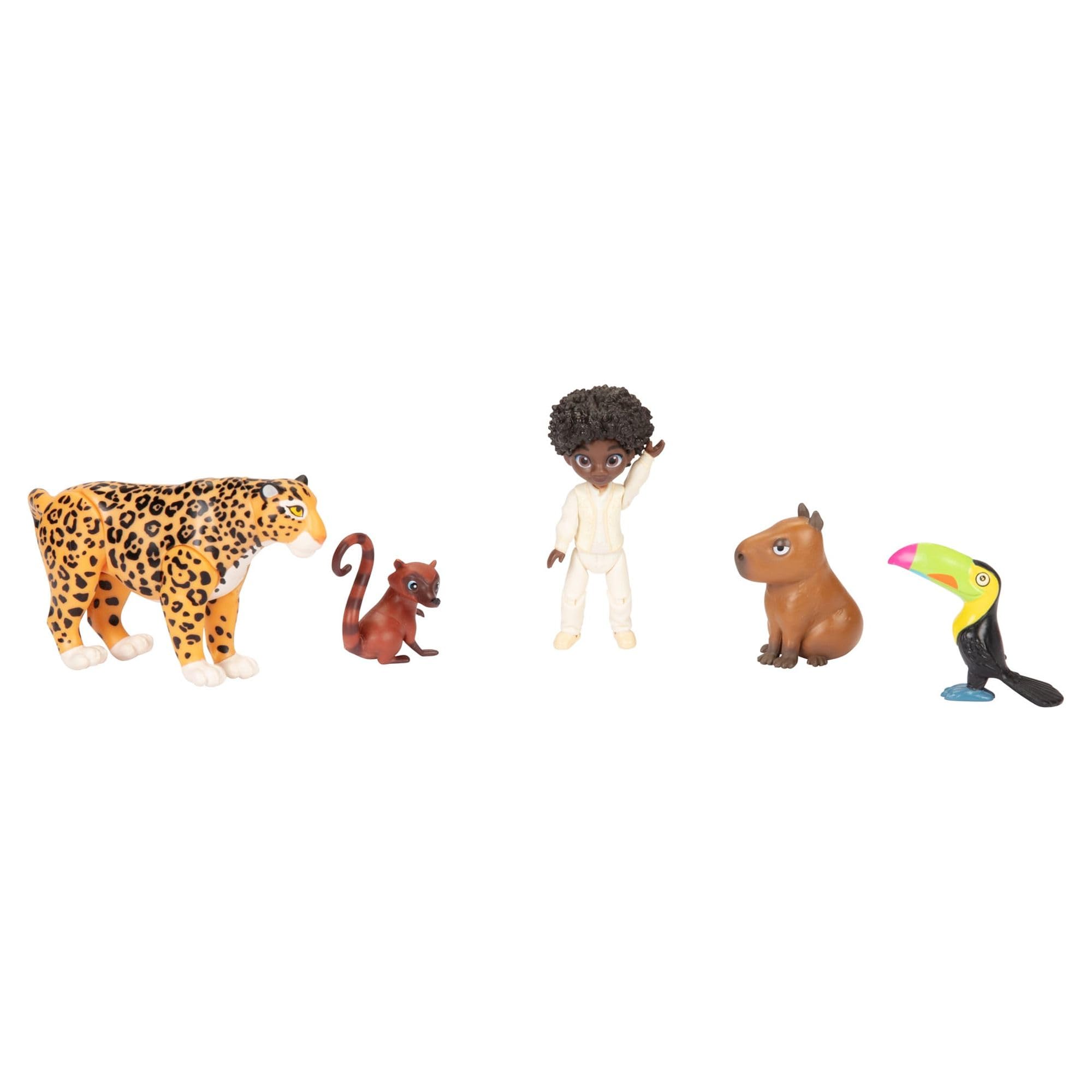 Disney Encanto – JK225581 – Antonio + Animals Figurine Set – Antonio Madrigal & 1 Jaguar, 1 Toucan, 1 Capybara and 1 Coati