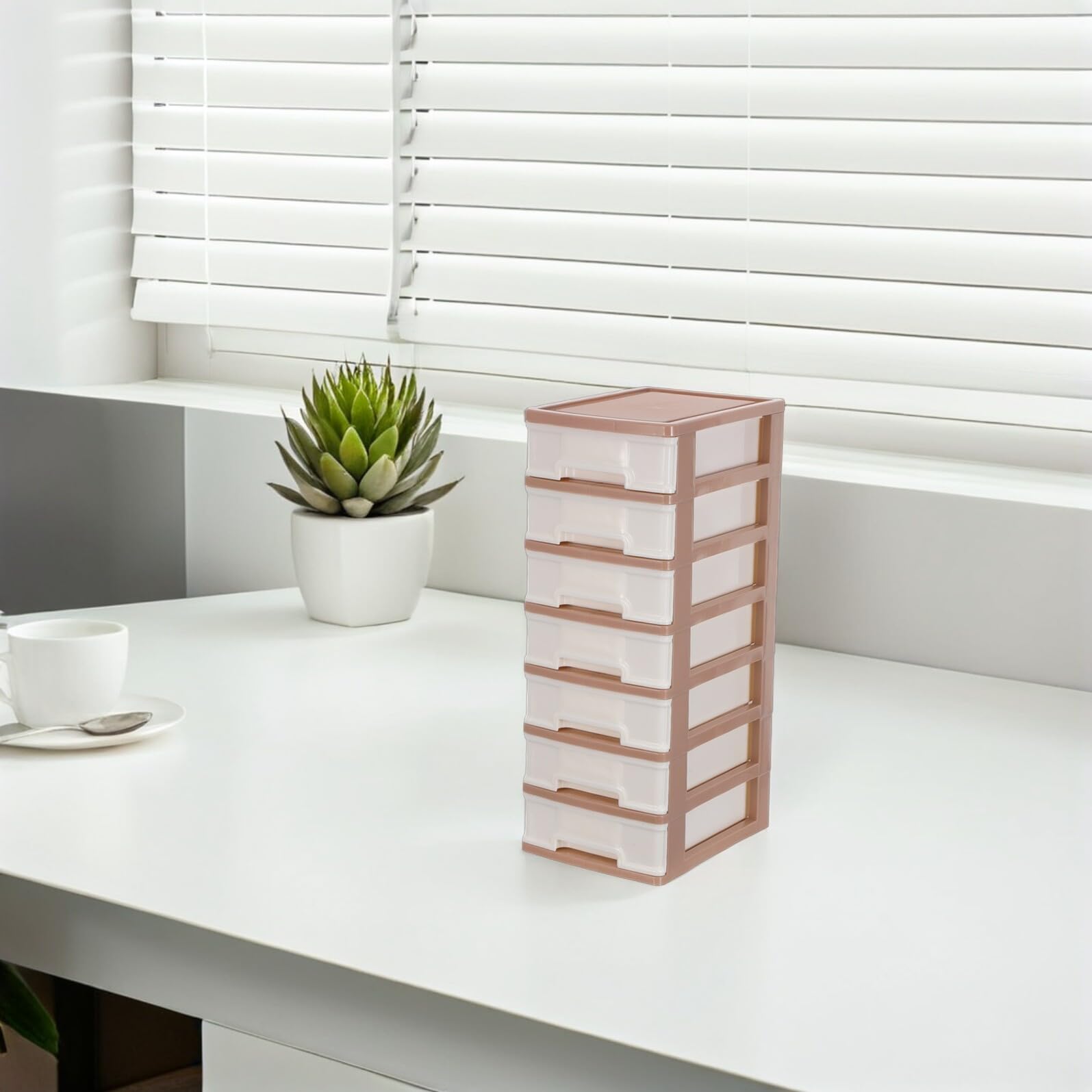 Organizador de Escritorio de Plástico 7 Cajones Marrón | Diseño Multicapa de Almacenamiento, Estructura Resistente, Uso Versátil, Adecuado para Apartamentos Pequeños y Dormitorios