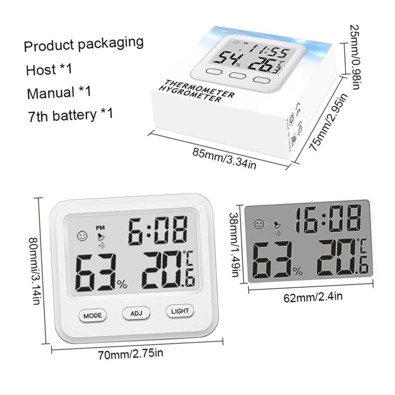 Sosoport 2 Stücke Indoor Mini Temperatur Monitor Und Hygrometer Digital Hygrometer Innen Mit Uhr Für Home Office Baby