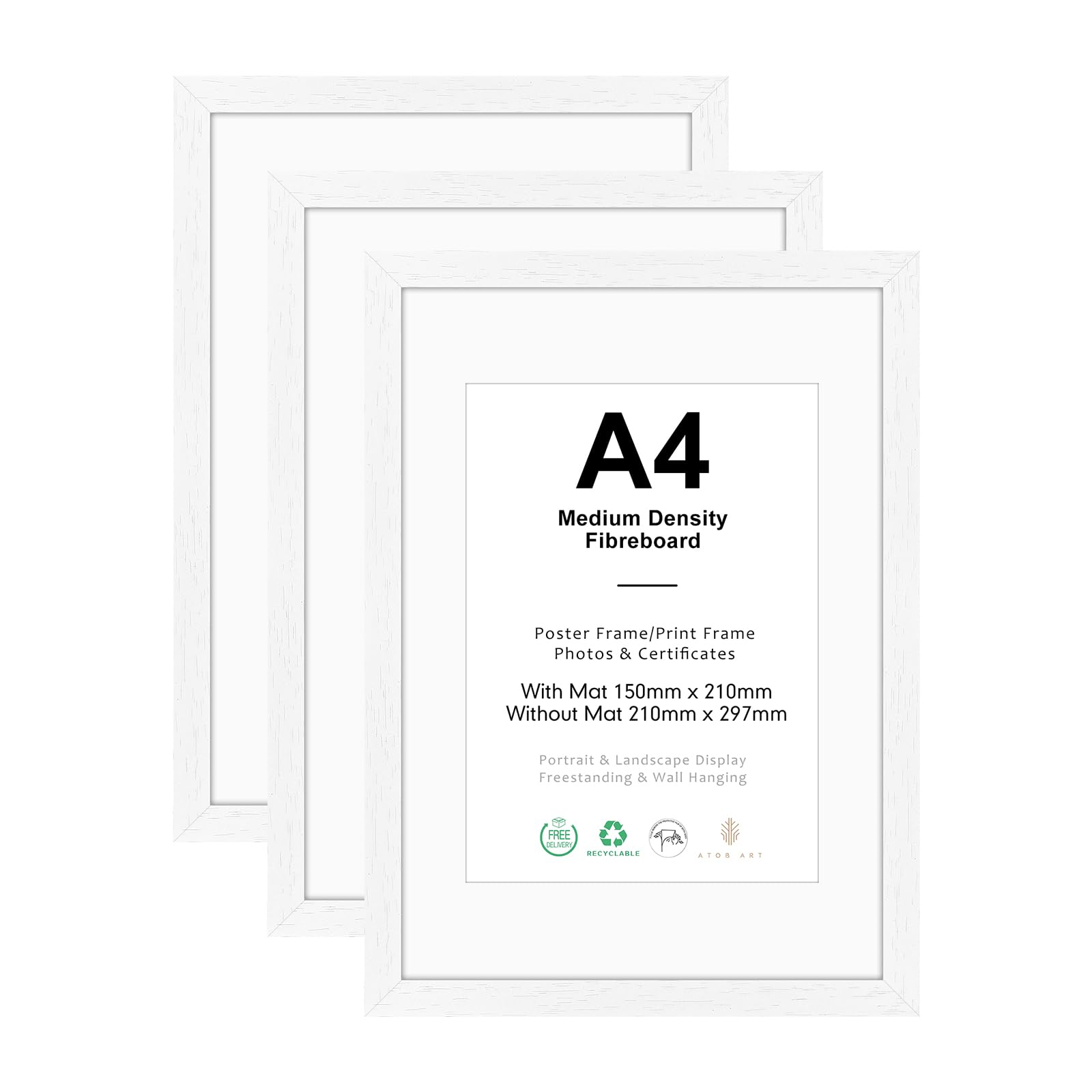 ATOBART Braun Bilderrahmen 10x15 cm, 3er Set | MDF Holz, Acrylglas, Tischdisplay & Aufhängen