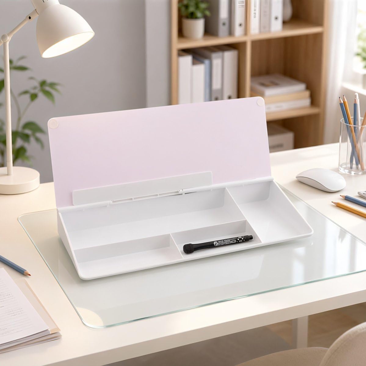 Gadpiparty Desktop Glas Whiteboard mit Ablage, Stifthalter und