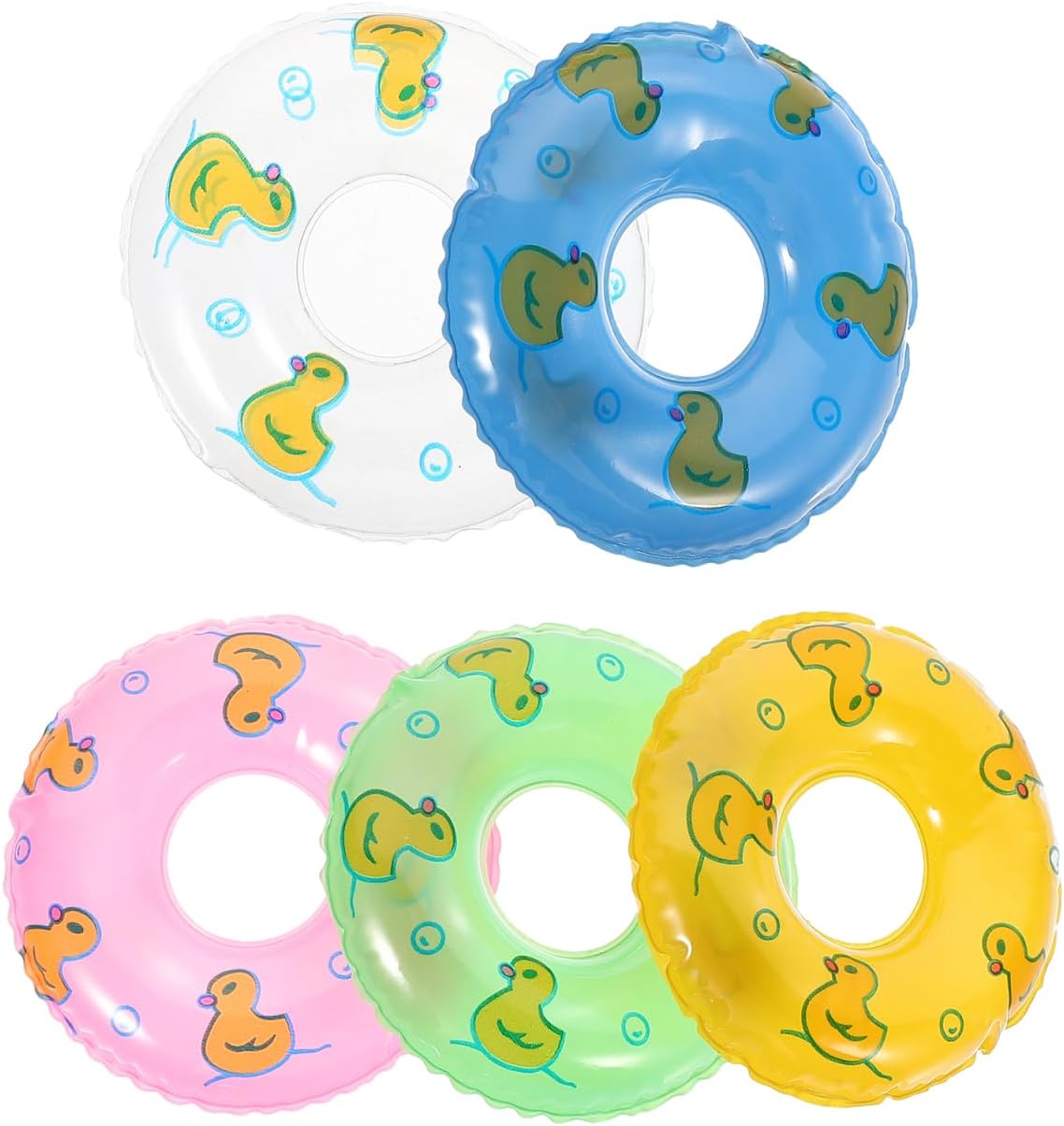5PCS Mini Swimming Rings Cute Duck Pattern for Dollhouse Decor Photo Props | 3.35" mini floaties, 5 vibrant colors, cute duck pattern, ideal for dollhouse pool scenes & summer party photo props