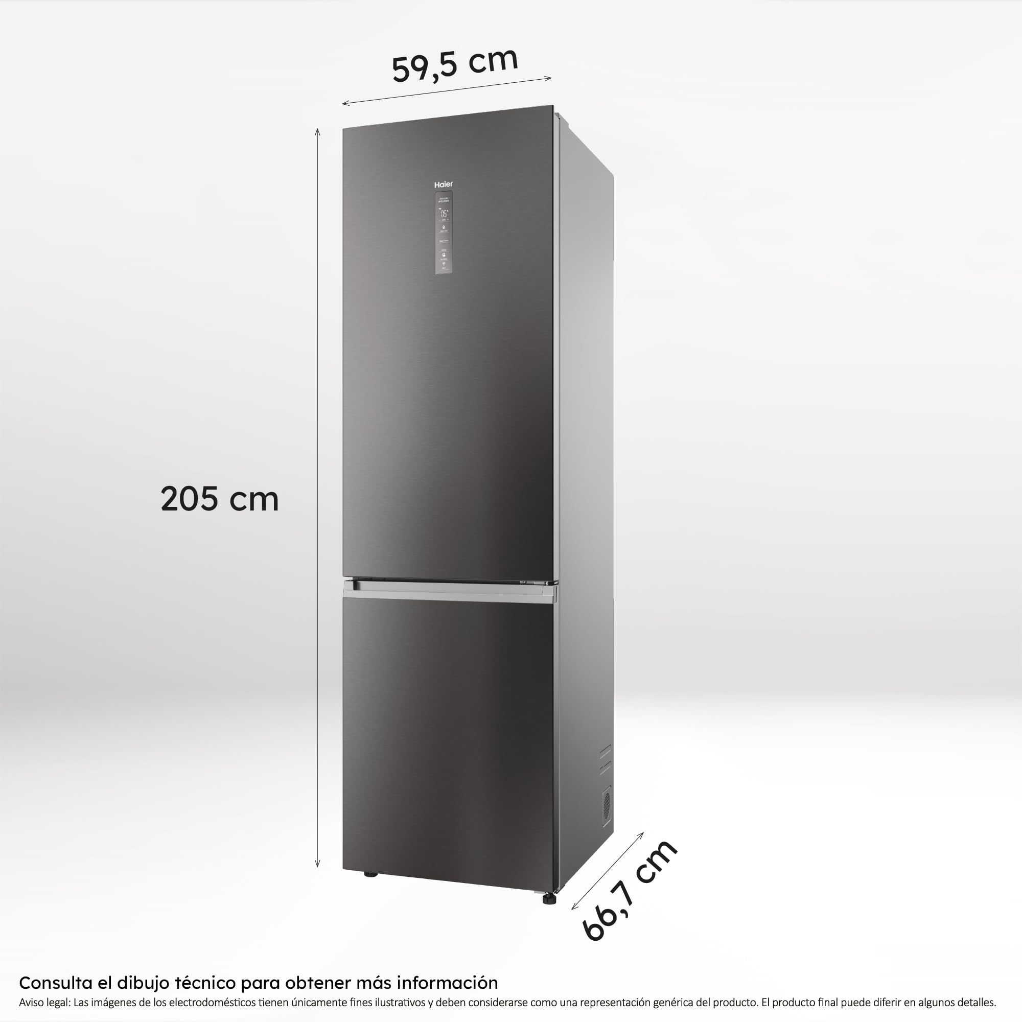 Haier 2D 60 Series 3 Pro HDPW3620CNPD - Frigorífico Combi, Funciones inteligentes, Conexión WIFI, Motor Inverter, Cajón My Zone Pro, Total No Frost, Ancho 60cm, 406L, Iluminación LED, Dark Inox