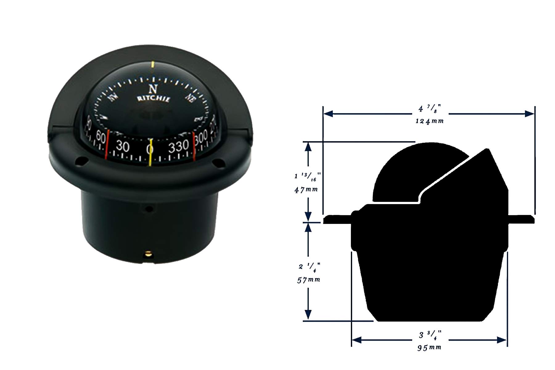 Ritchie Navigation Compass, Flush Mount, 3.75