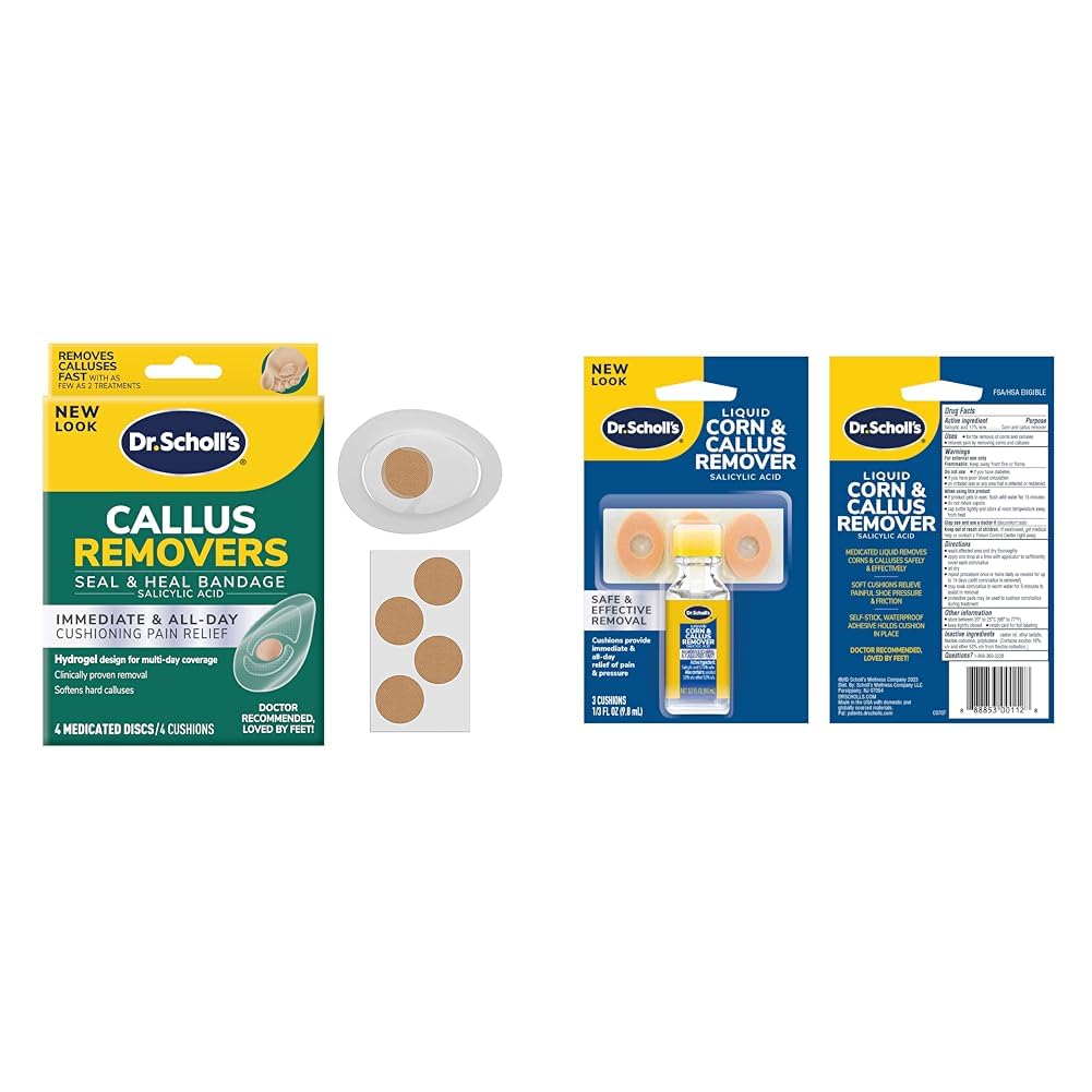 Dr. Scholl's Callus Remover 4ct and Liquid Corn & Callus Remover 0.33oz Bundle // Removes Calluses and Provides Cushioning Protection