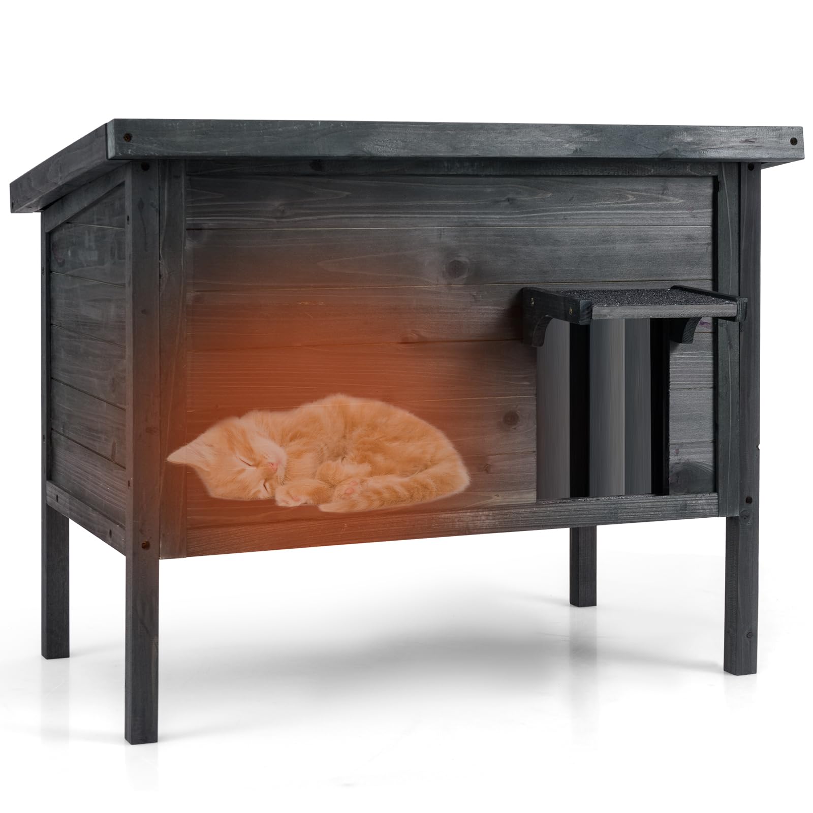Casa Para Gatos Exterior De Madera - 88x55x71 Cm, Aislada, Techo De Asfalto | Refugio Para Invierno