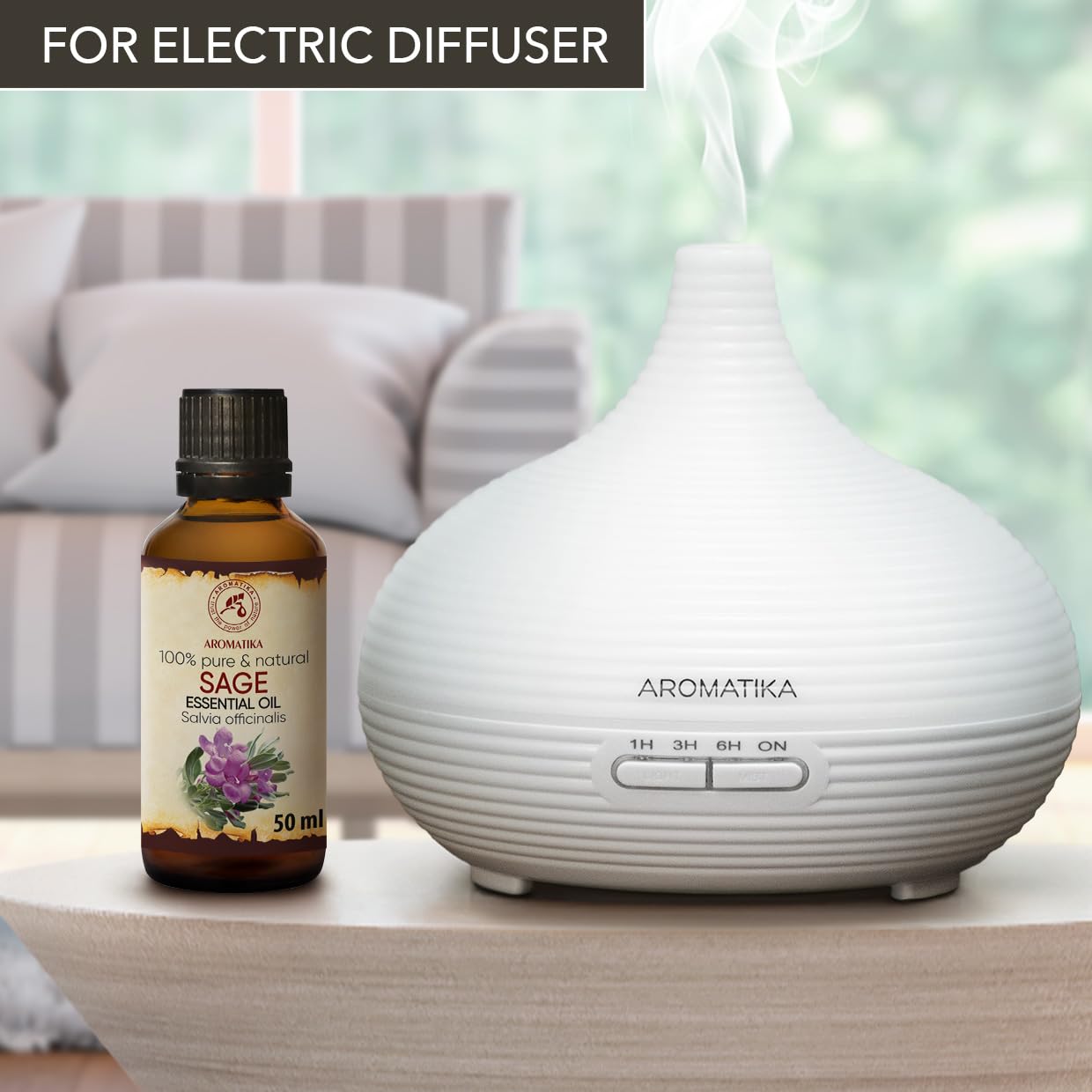 Aceite Esencial de Salvia 50 ml - Salvia Officinalis - Aceites de Aromaterapia - Aceite de Salvia de Grado para Difusor - Cuidado Piel - Aceites para Velas - Fragancia para Hogar