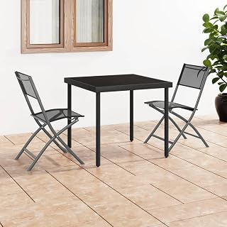 Juego de sillas de comedor para terraza, balcón, 2 unidades, acero negro y textileno, adecuadas para jardín, terraza y balcón