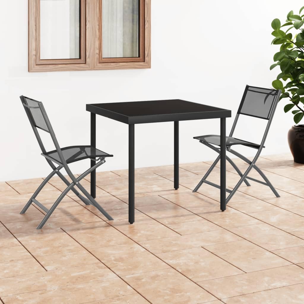 vidaXL 2X Sillas de Jardín Plegables Butaca Asiento Patio Terraza Balcón Cesped Playa Piscina Exterior Muebles Acero y Textilene Negro