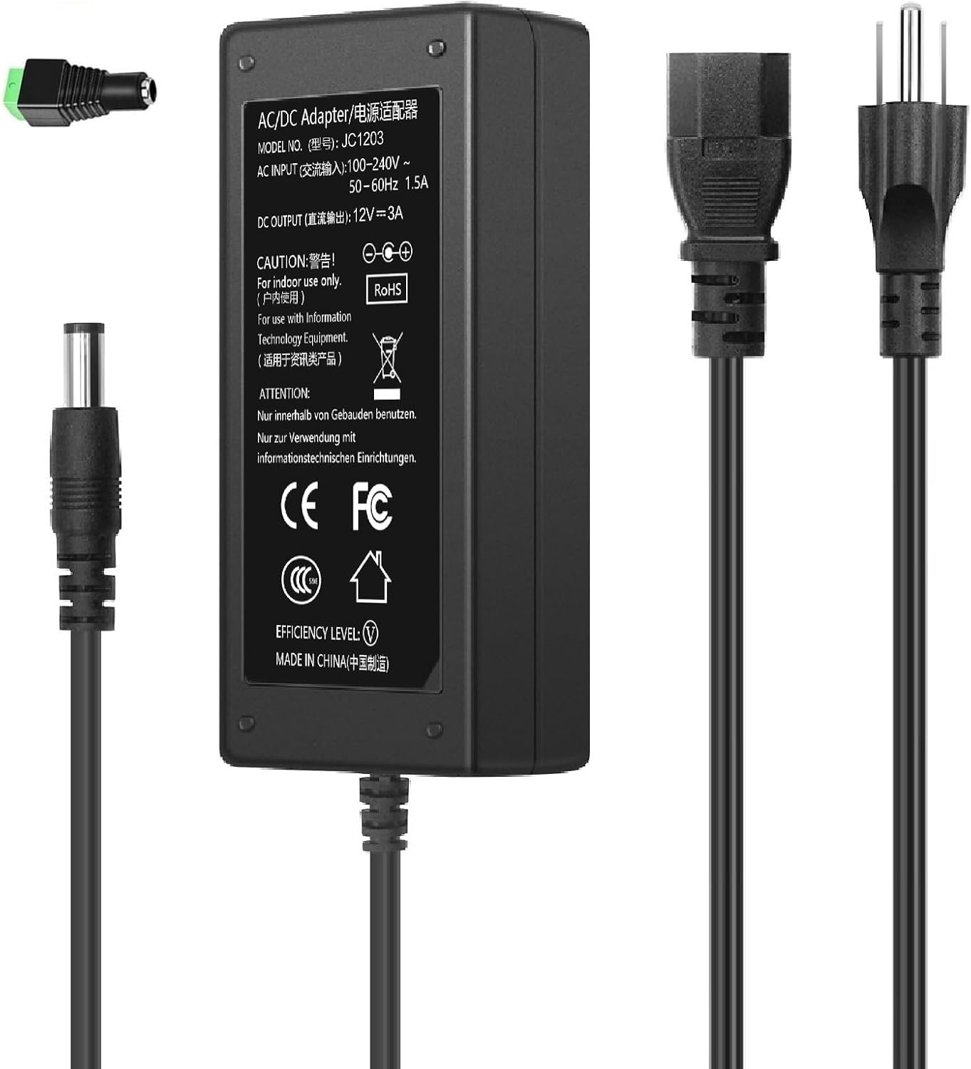 12V DC Power Supply Adapter 3A 12 Volt AC Adapter 100240V
