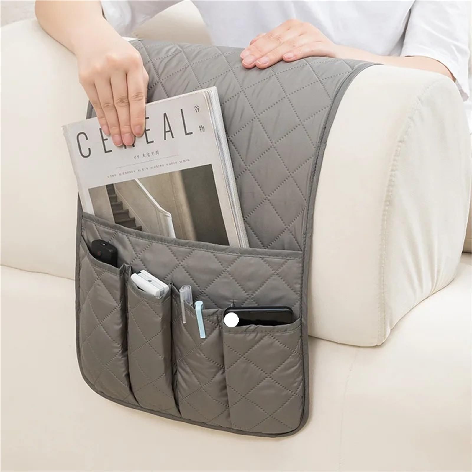 Organizador de reposabrazos sofá con Bolsillos y portavasos, Bandeja for, sillón, Bolsa Almacenamiento Colgante for TV, Control Remoto, teléfono móvil para Sofá(Black)
