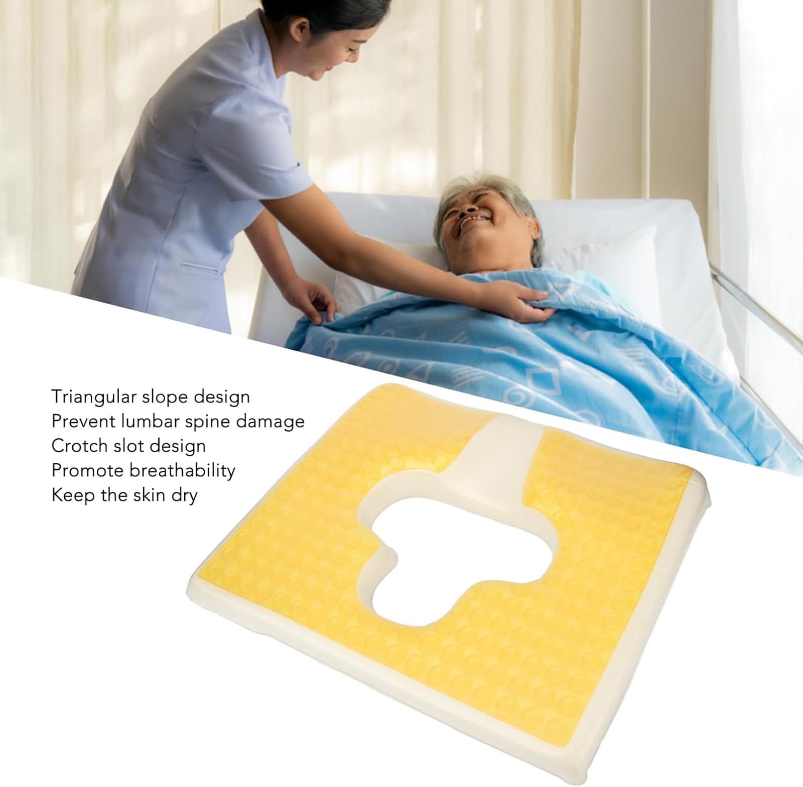 Cojín Antiescaras, Cojines para El Trasero, Almohada para El Coxis con Apertura En Forma De T, para Personas Mayores, Postrados En Cama, Discapacitados, Amarillo