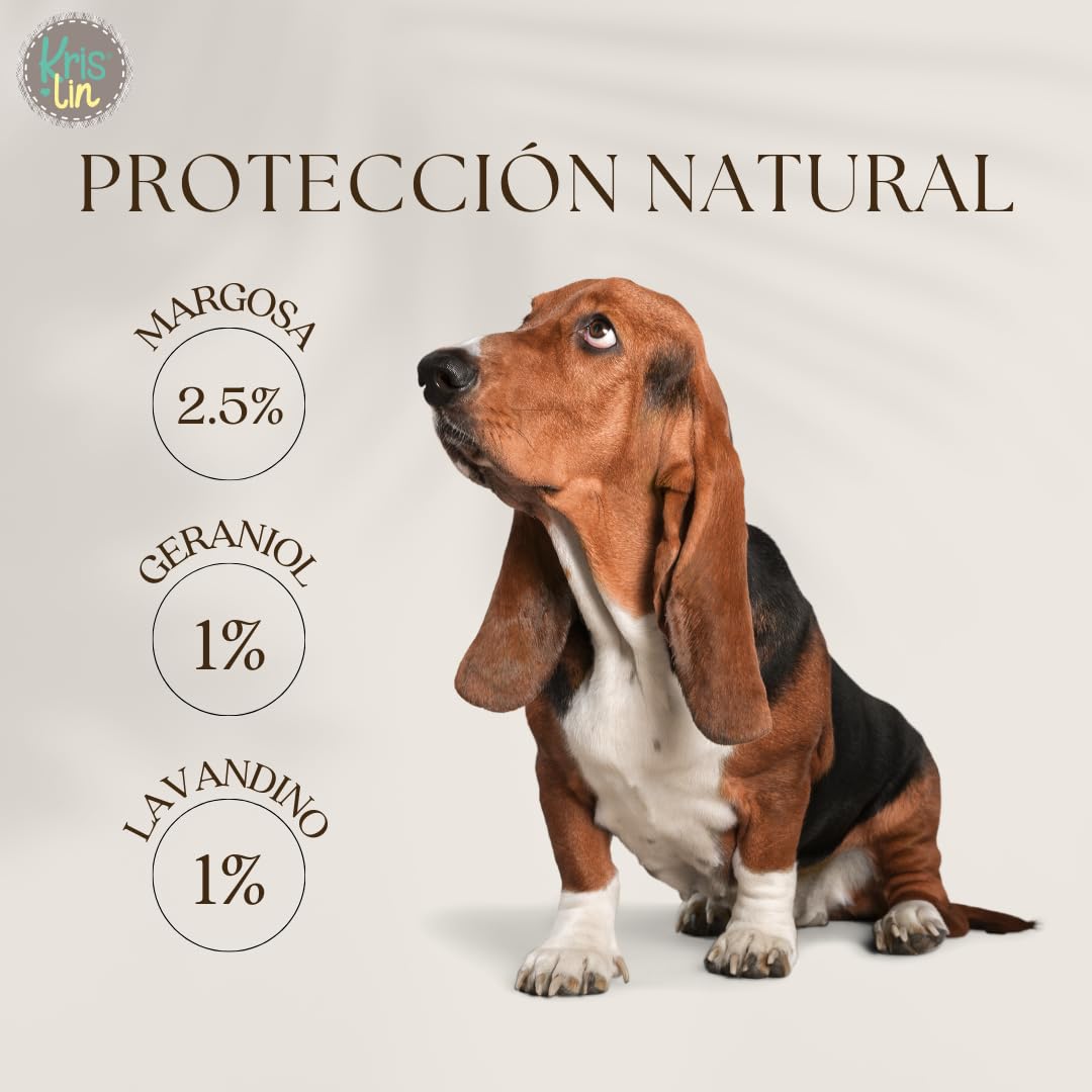 Pack de 8 Collares antiparasitarios para Perros con Margosa, geraniol y lavandino | Protección contra garapatas, Moscas, Mosquitos y flebótomos | Cítrico | Marrón | 57 cm