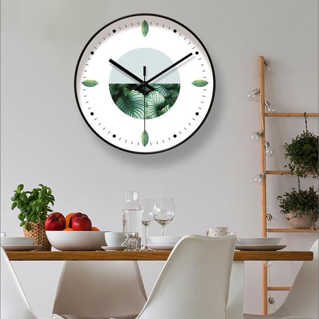 Orologio da parete Orologio al quarzo silenzioso con secondi di movimento Orologio da parete for soggiorno Orologio da parete con pianta verde Reloj De Pared(A)