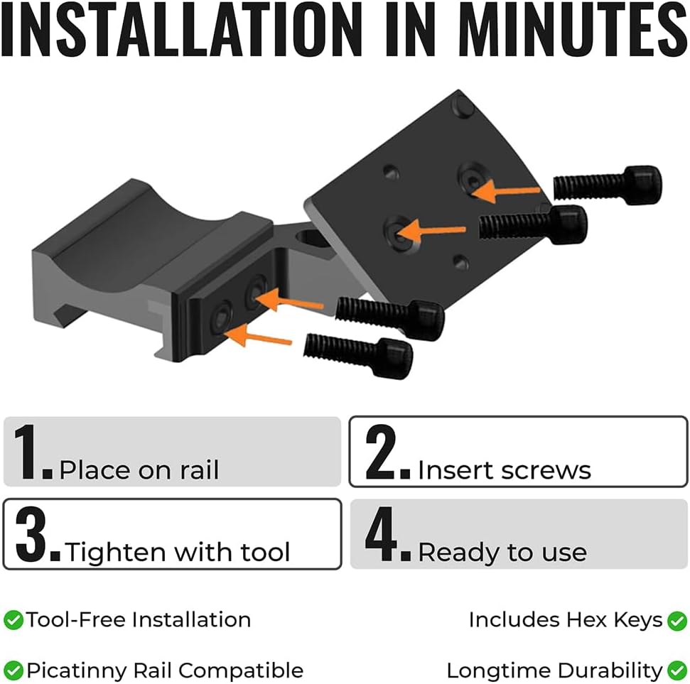 Gotical 45 Degree Angled Low Profile Offset RMR Footprint Red Dot Base, Front and Back Position Red Dot Riser Black Finish Type III Hard Coat Anodized