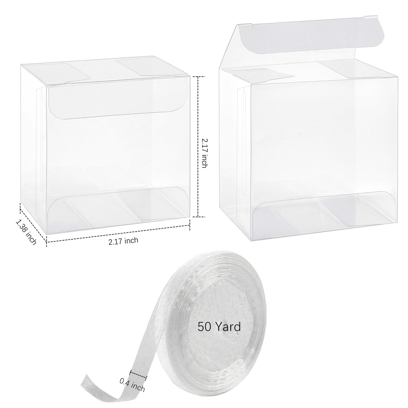 Jutieuo 100 Stück einzelne transparente Oreos Keksboxen mit Schokoladenüberzug, 5.5x5.5x3.5 cm, einzelne Macaron-Boxen mit Bändern, Süßigkeiten, Mondkuchen-Verpackung