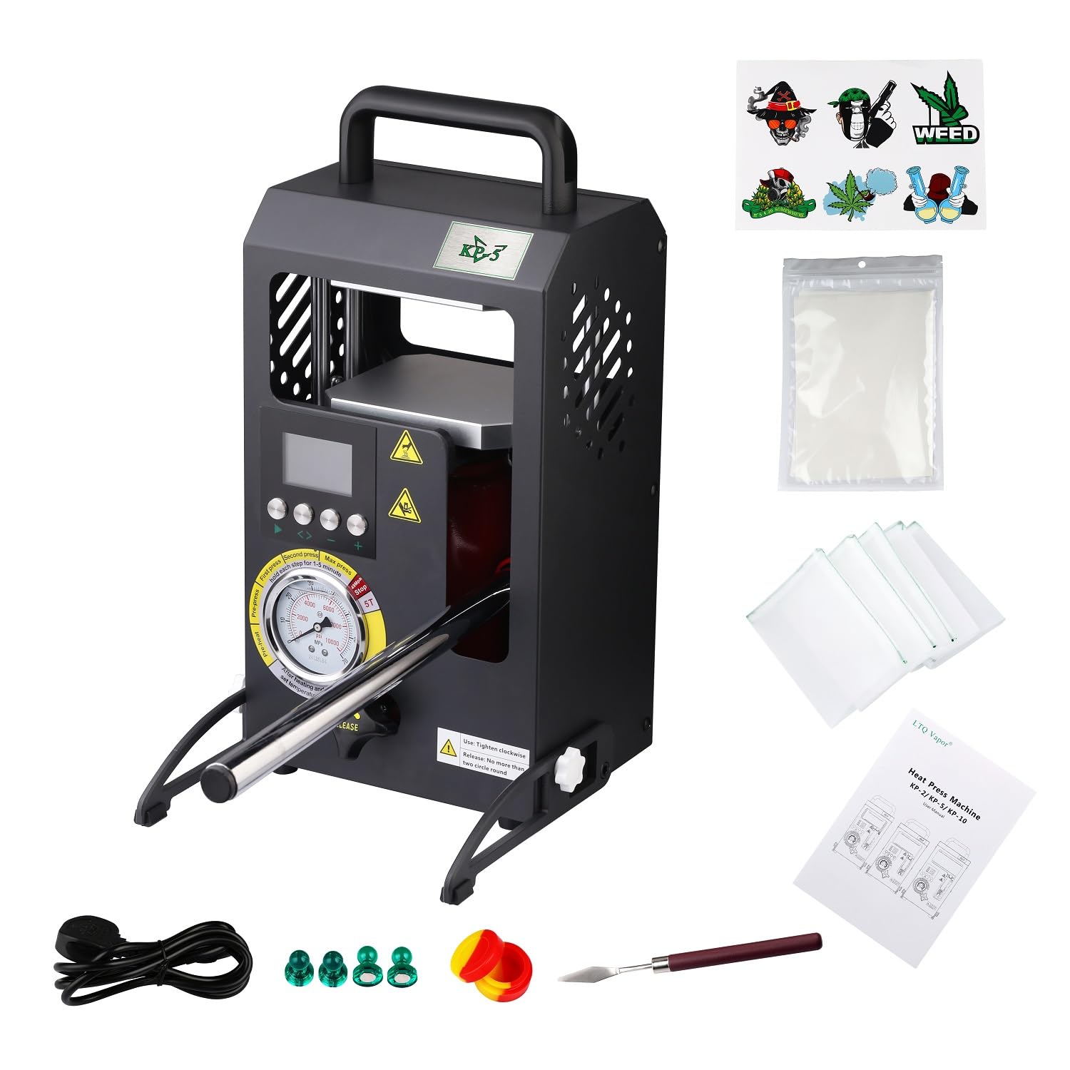 Rosin Presse – 5 Tonnen Hydraulische Kolophonium-Extraktionsmaschine mit Manometer, 12 × 10.5 cm Heizplatten mit Zwei unabhängigen Temperaturreglern
