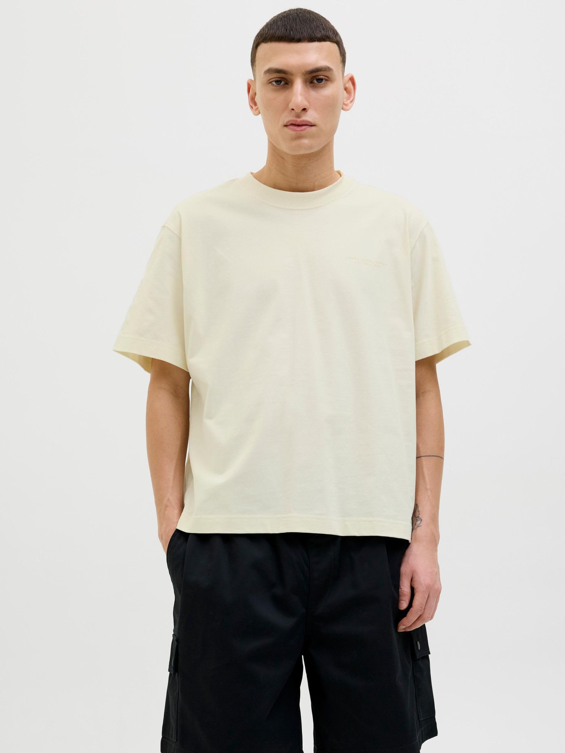 JACK & JONES Męska koszulka z nadrukiem na plecach Jcointerlude Easter Tee SS Crew Neck, Sweet Corn, S