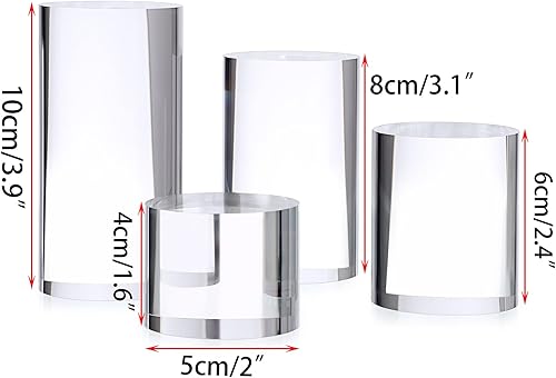 Vista 7 de Hipiwe Paquete de 4 elevadores de exhibición de acrílico, soporte de exhibición de figuras cilíndricas transparentes, organizador de perfumes