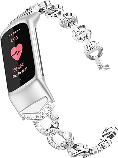 Wearlizer Compatible with Fitbit Charge 5 Bands, Adjustable Metal Straps Bling Bracelet Dressy Wristbands Cute Accessories Replacement Bands for Fitbit Charge 5 Bands for Women, Silver