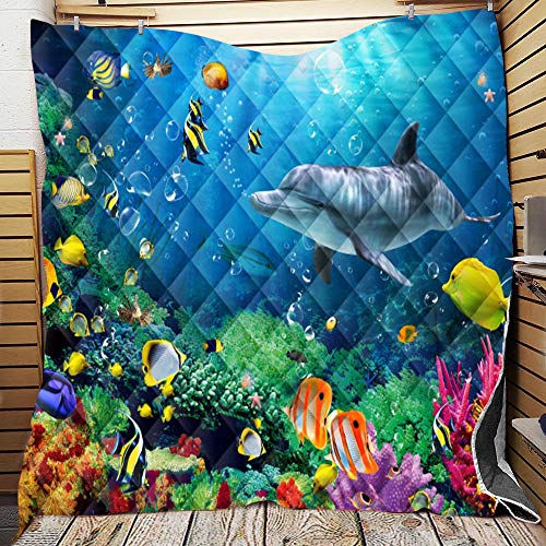 Couvre-lit matelassé 3D dauphin couverture de lit microfibre douce - 2