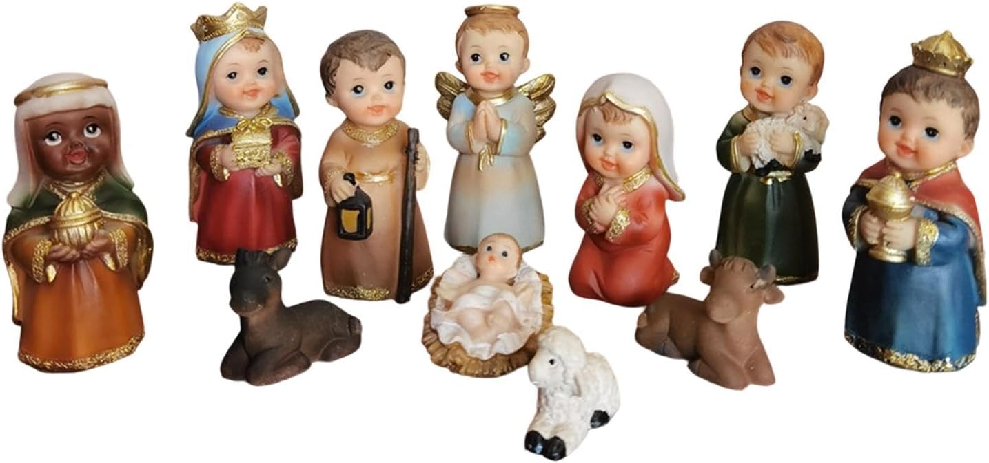 11x Nativity Figurines Set Sculpture Indoor Decorative Miniature 3.54inch Statue Figures for Tabletop Desktop Countertop