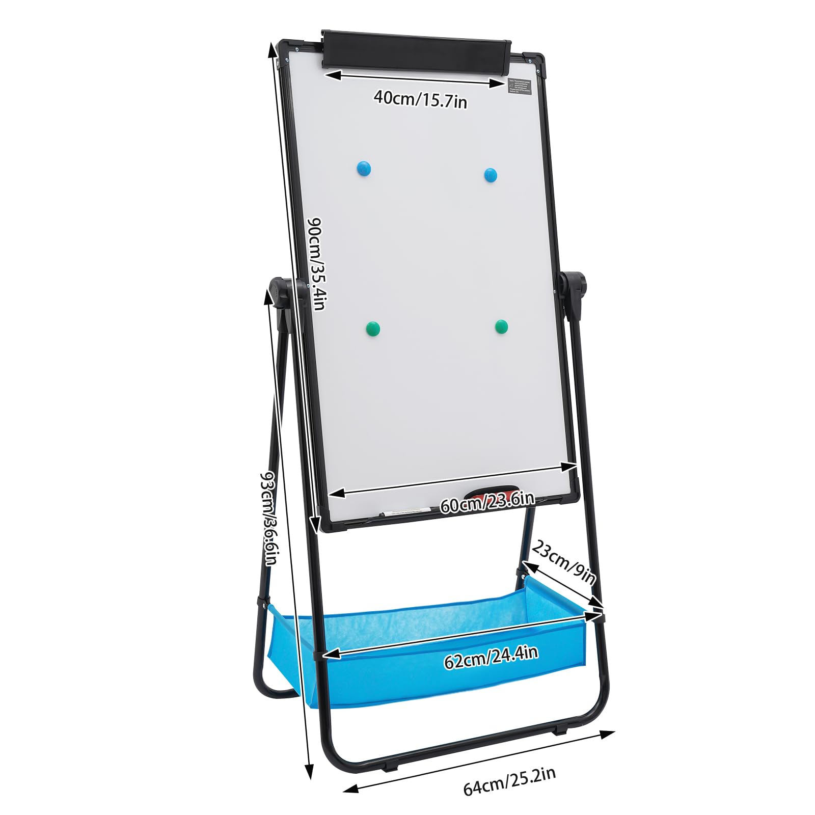 Standaard wit bord, dubbelzijdig magnetisch droog wisbord, in hoogte verstelbaar whiteboard met stevig aluminium frame voor thuiskantoor klaslokaal, 81 x 61 cm