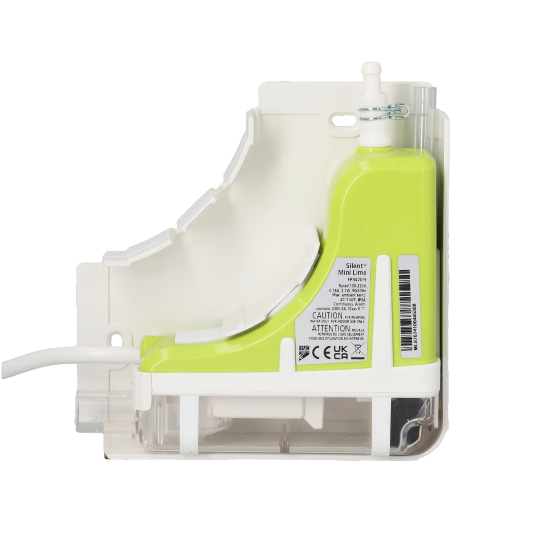 Aspen Pumps FP3470/5 Pompe de Relevage des Condensats Silent+ Mini Lime 5e Génération, Silencieuse 16 dB(A), Débit Max 40 L/h, avec Kit de Goulotte EuroSplit Blanc