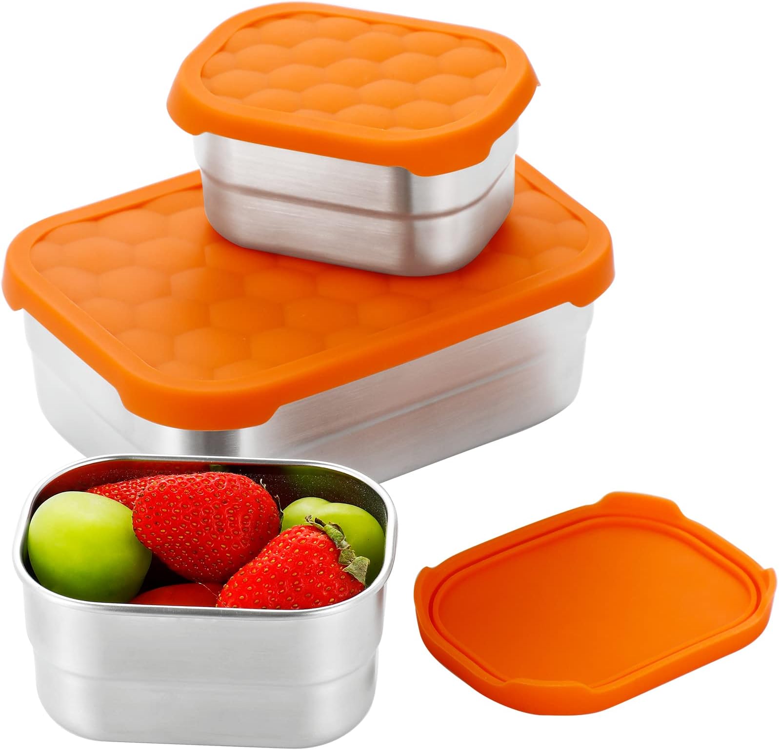 AMAZING CONTAINERS|Stainless Steel Food Containers with Lids Set of 3 (28 oz, 2X 8 oz) | Steel Lunch Container for Kids and Adults | Metal Snack Container Leakproof Lunch Box Sandwich Containers