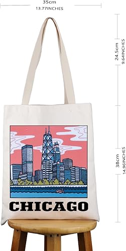 Miniatura 2 de Bolsa de mano Chicago para mujer, regalo del estado de Chicago, bolsa de compras retro de Chicago, regalos de recuerdo de Chicago, bolsa ecológica