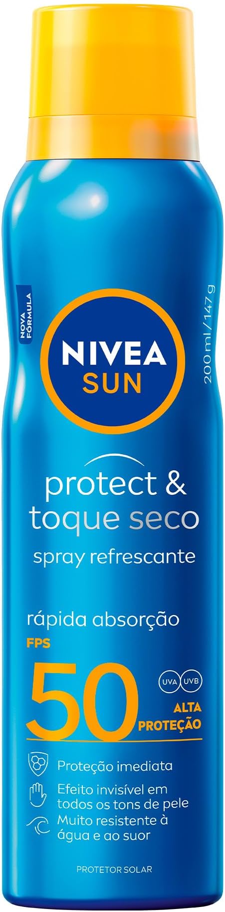NIVEA SUN Protetor Solar Spray Protect & Toque Seco FPS 50 200ml - FPS 50, sensação refrescante na pele, rápida absorção, não oleoso, alta proteção UVA/UVB, muito resistente à água, embalagem spray Menor preço em NIVEA SUN Protetor Solar Spray Protect & Toque Seco FPS 50 200ml - FPS 50, sensação refrescante na pele, rápida absorção, não oleoso, alta proteção UVA/UVB, muito resistente à água, embalagem spray