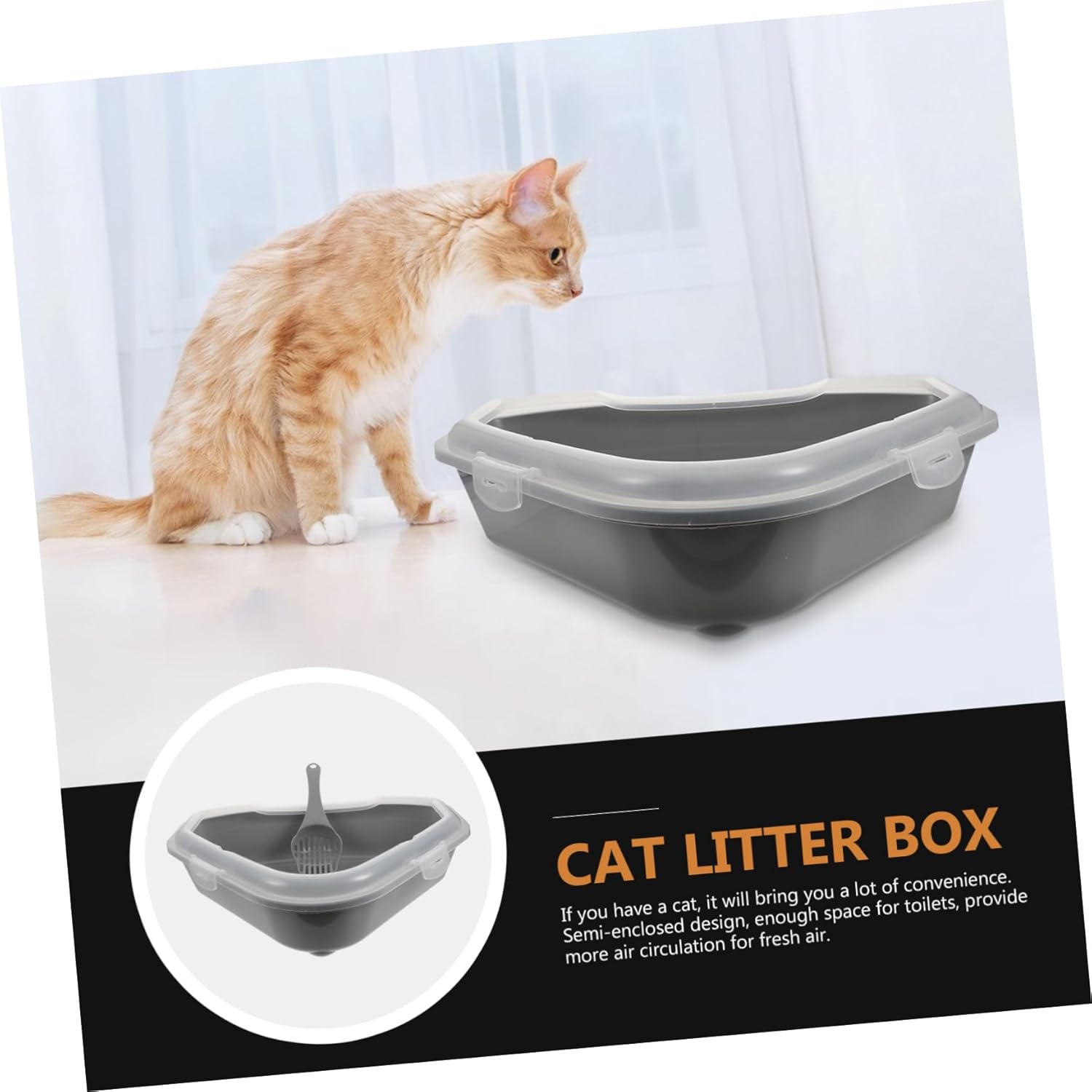 Semi-Closed Cat Litter Box for Kittens Large -Spill Design for Easy Cleaning for Indoor Use and Patios Pet Toilet