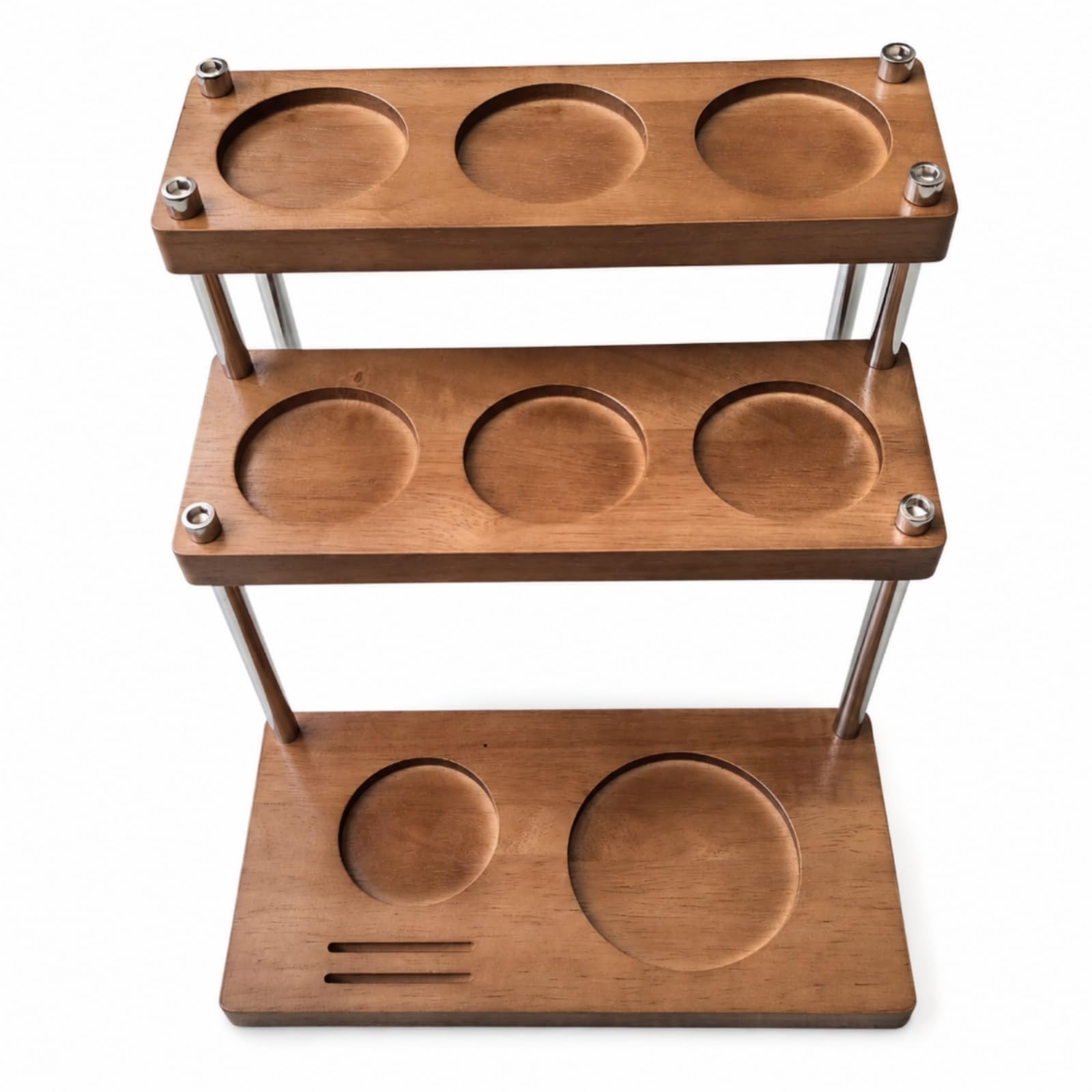 MagiDeal Stazione Portacaffè in Legno E Acciaio Inox Espositore a Tre Livelli con Alloggiamenti per Accessori Adatto per Piano Cucina E Ambiente da Caffè , 24 26 22cm , style to 1