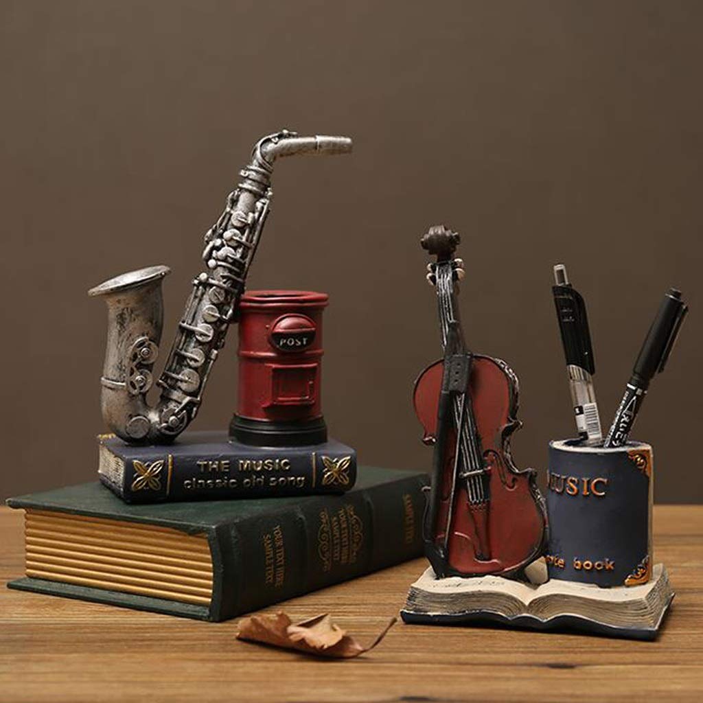 Kreative Violine Stifthalter Retro Desktop Schreibtisch Organizer Harz Aufbewahrungsbox Stift Container Schule Büro Schreibwaren Lieferungen (Color : C)