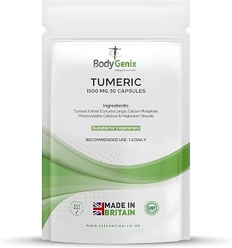 Bodygenix Turmeric 1500mg Capsules - Natural Antioxidant Formula Anti Inflammation Digestion Joints Immune System Support Vegan Friendly Supplement - 30 Capsules 1 Month Supply