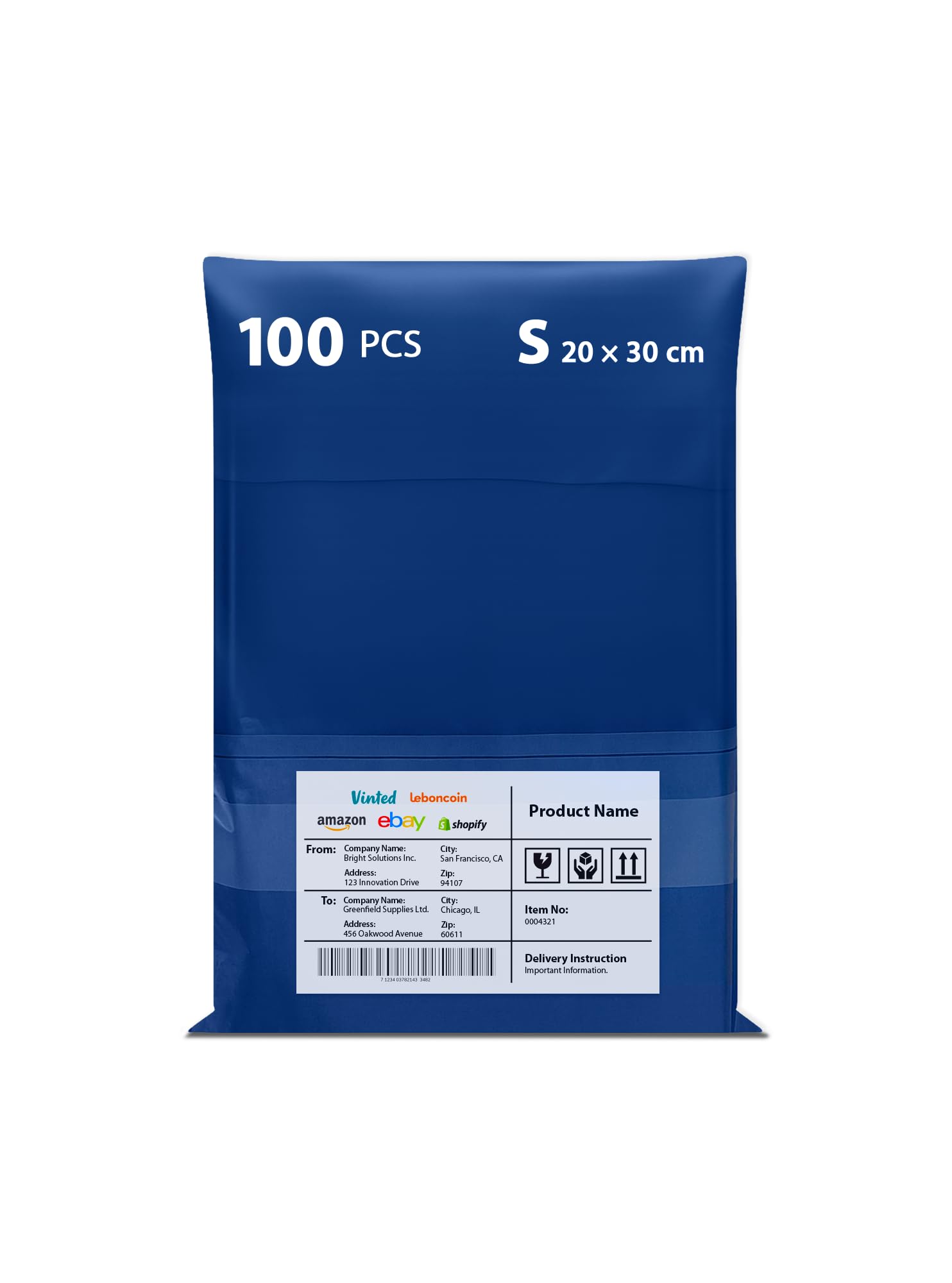 Versandtaschen aus Kunststoff, mit integriertem Beutel – 100 Stück, Vinted, Größen 20 x 30 S – strapazierfähige Verpackung aus Polyethylen, selbstklebender Verschluss – Blau (Blau 100 S)