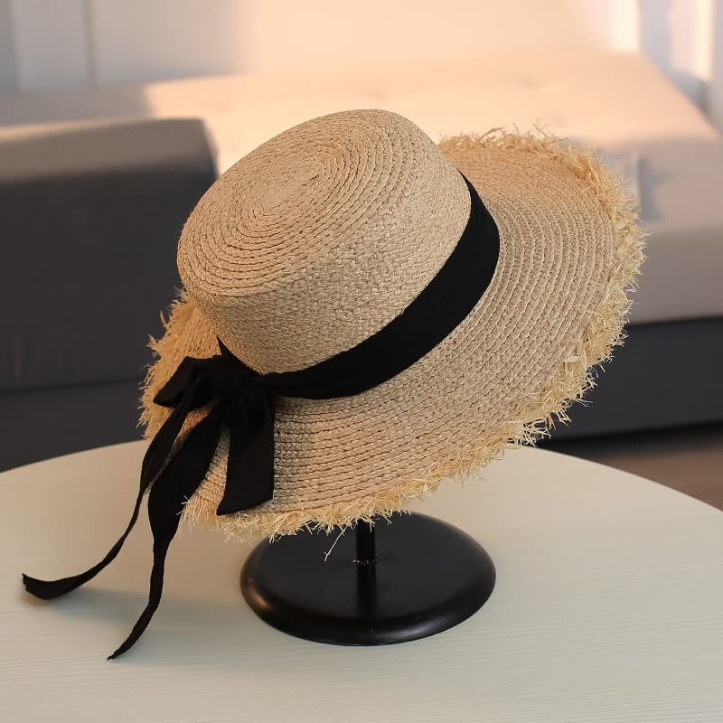 Chapeau de soleil d'été Panama pour femmes grand bord ruban plage