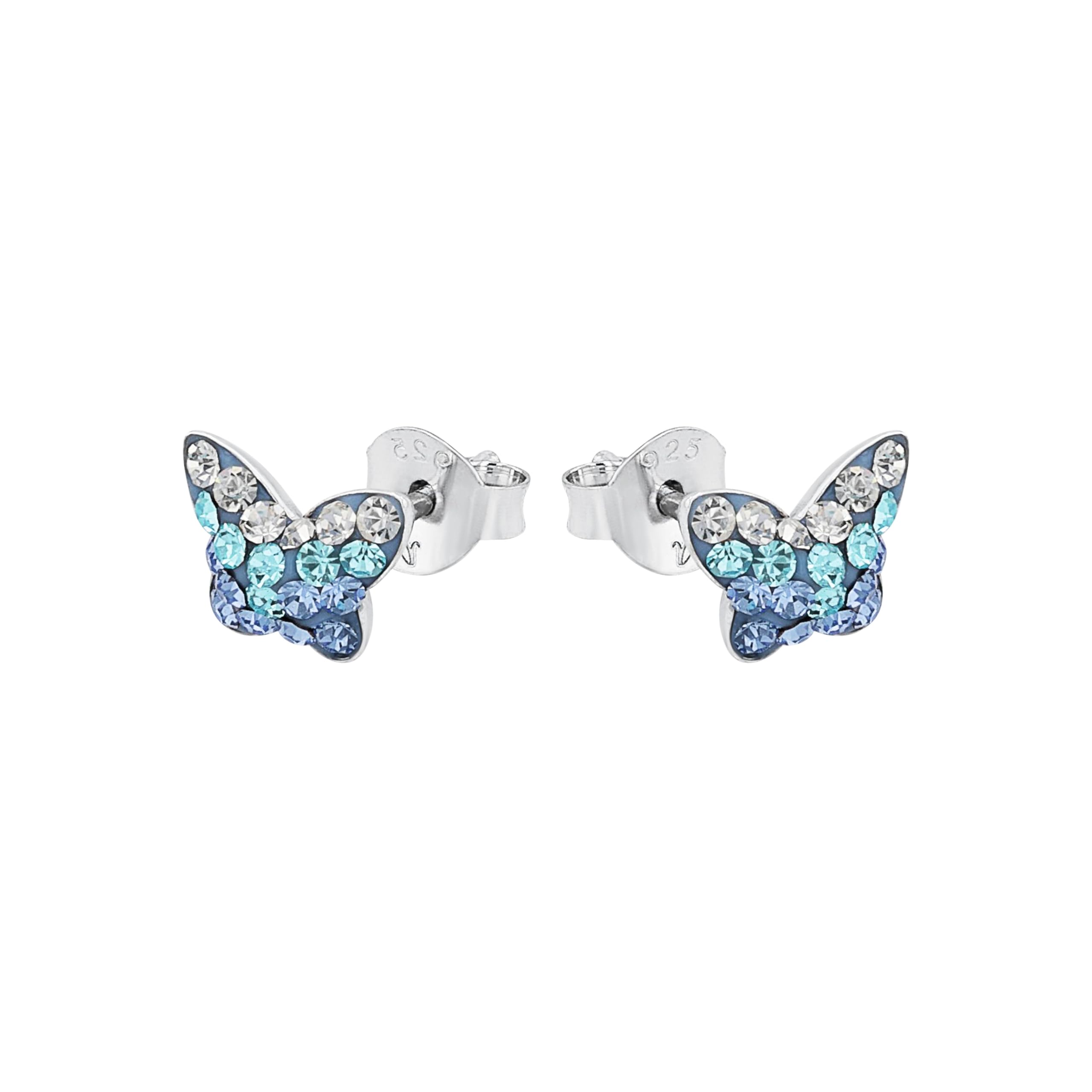 Amor Boucles d'oreilles à tige en argent sterling 925 pour filles, avec verre, papillon, livrées dans un coffret cadeau