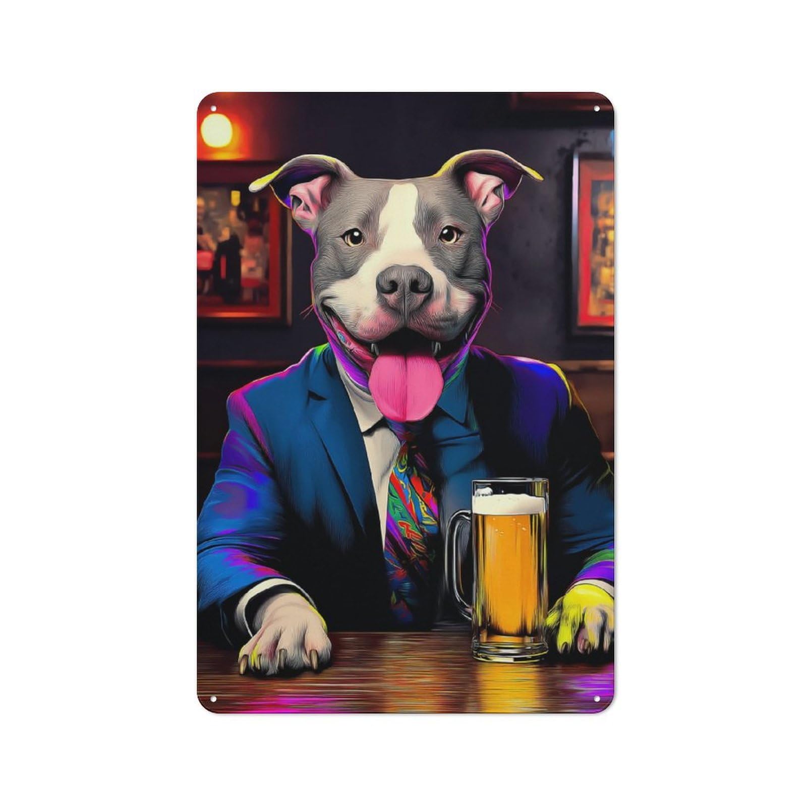 Junmoney Dog In Suit Enjoying Beer At Bar -15 Retro Metal Plaque 30X20cm For Garage Or Workshop, Housewarming Wall Decor For People Furnishing Garage And Workshop