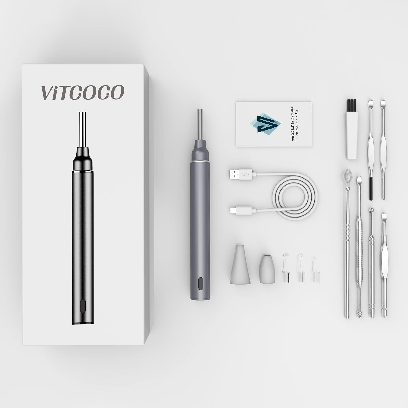 VITCOCO Ear Wax Removal Kit Ear Camera 1920P HD Ear Wax Removal Tool Ear Cleaner Otoscope with 6 LED Lights, 3mm Visual Ear Scope for iPhone iPad Android
