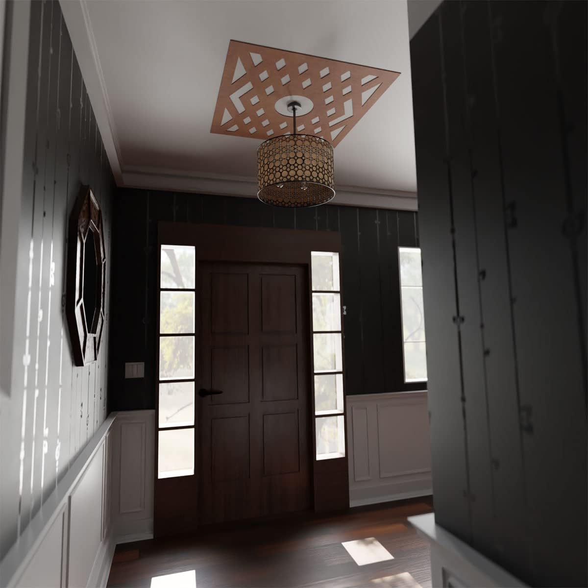 Ekena Millwork 30"OD x 7 3/4"ID x 3/8"T Chevron Wood Fretwork Pierced Ceiling Medallion, Wood (Paint Grade)