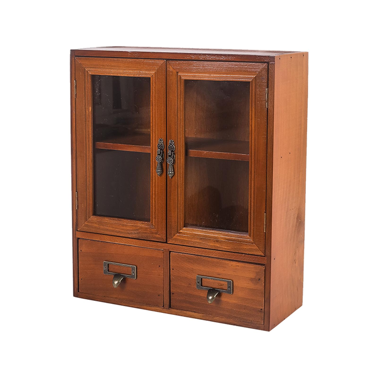 Zxfdsfdbnm Wood Texture Desktop Cabinet with Clear Doors, Compact Countertop Organizer for Makeup, Stationery and Kitchen Items Counter Shelf