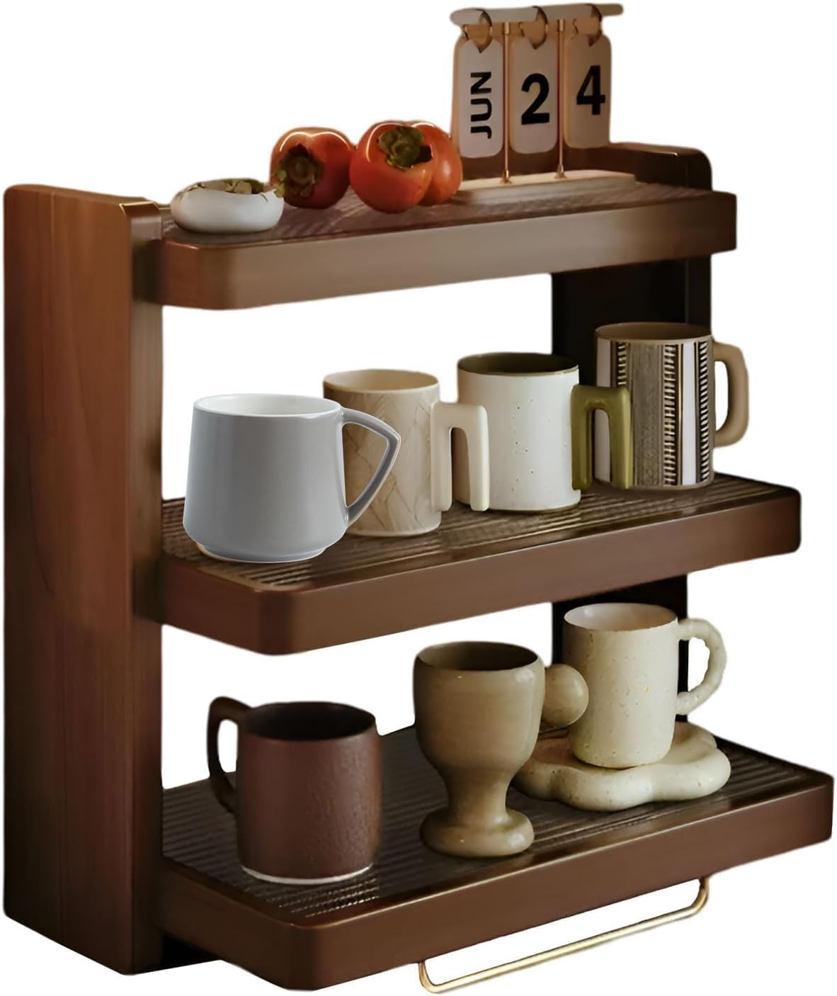 Espositore in legno per tazze da caffè, 3 ripiani, mensola da appoggio per cucina, portaspezie, mensola per tazze e tazze, design salvaspazio