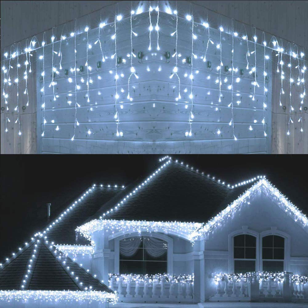 Sponsored Ad – SHATCHI 240LEDs Waterfall Icicle Christmas Lights Cool White - Multifunction 8 Modes, Timer Clear Cable Indoor/Outdoor Low Voltage Waterproof Curtain Light Christmas Decoration