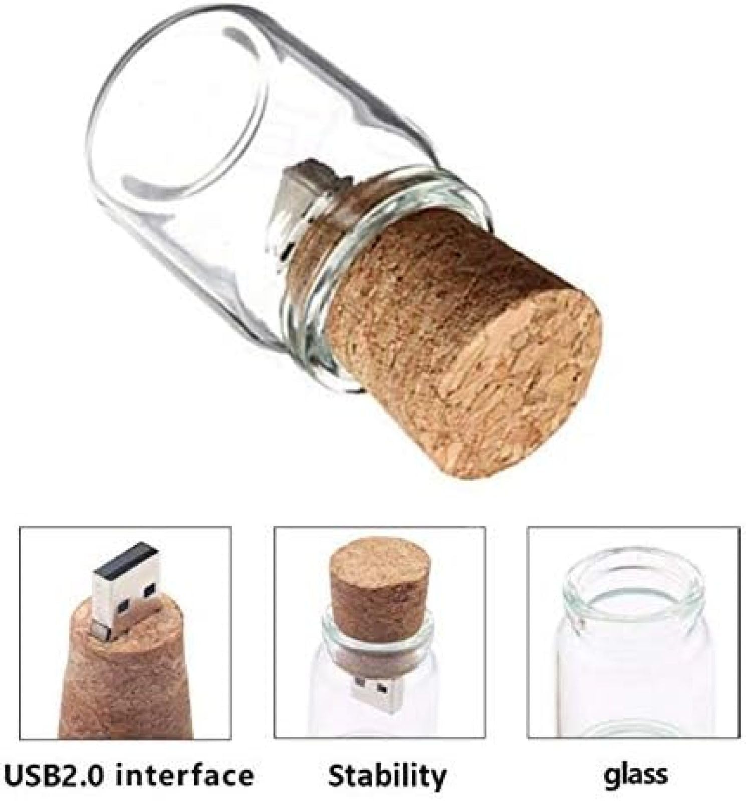 Chiavetta USB da 8 GB Chiavetta USB con bottiglia carina Drift Jar Chiavetta USB in vetro trasparente Chiavetta USB per regalo, 64 GB