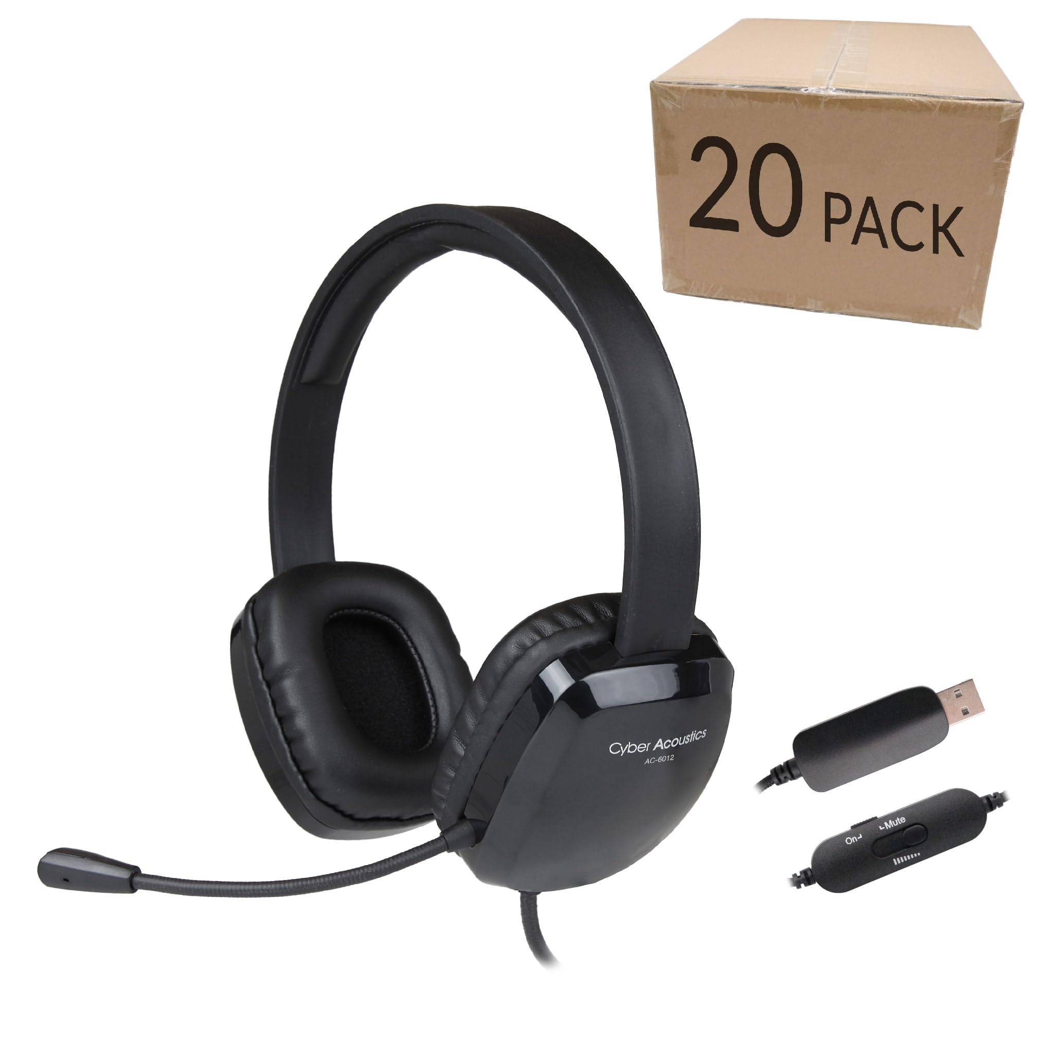 cyber acoustics stereo usb headset with unidirectional microphone and audio controls