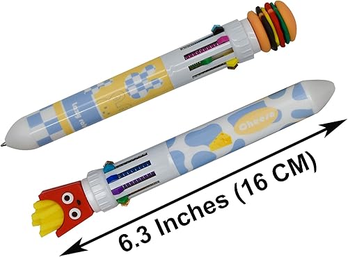 Miniatura 2 de Maydahui 6 bolígrafos 10 en 1 retráctiles multicolor, 10 bolígrafos de color, hamburguesa, coca, helado, pan, pizza, papas fritas, estilo