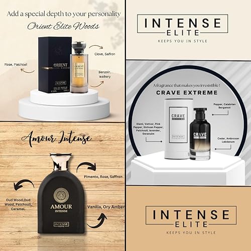 Miniatura 2 de Amour Intense, Orient Elite Woods EDP  100ML (3.4 oz) e Imperial Oud EDP 50ML (1.67 oz) CON CAJA MAGNÉTICA  Fragnancias para mujeres y hombres,
